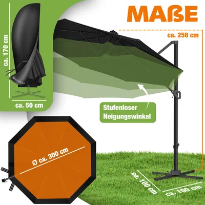 Immagine prodotto di KESSER® Parasole per pergolati, modello SUN, diametro 330 cm, regolabile in 7 posizioni, rotazione a 360°, include copertura