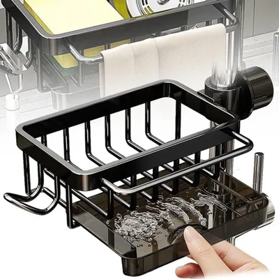 Produktbild von Küchenspüle Organizer Küchenorganizer Spülbecken Organizer mit Abtropfschale Küchenregal Spülbeckenregal Schwarz