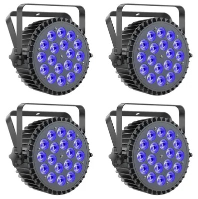 Produktbild von LED PAR Scheinwerfer Set - DMX512 Bühnenlicht - 18x10W RGBWA+UV 6in1 - Strobe Disco Effekt - Sound & Auto Master-Slave Steuerung - 180W - EU Stecker 4er Pack