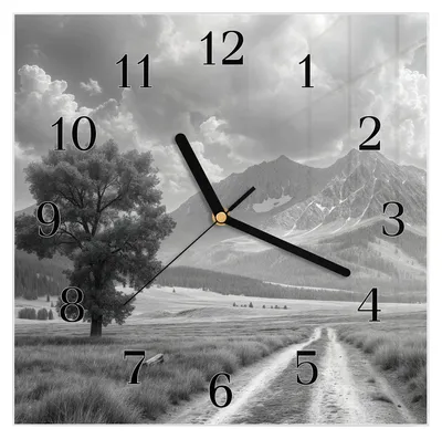 Produktbild von Wanduhr aus Glas mit Motiv Berglandschaft Weg- 30 x 30 cm - inkl. Aufhängesystem