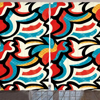 Produktbild von ARANDE Psychedelisch Gardine, Graffiti Inspirierte Street Art Style Muster Retro Stil Modern Teen Urban Art, 280 x 260 cm, Mehrfarbig