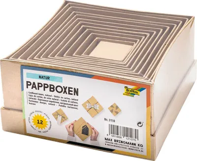 Produktbild von folia Pappboxen NATUR, eckig, 12 Stück sortiert