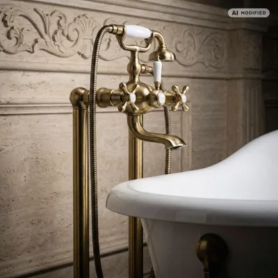 Produktbild von PaulGurkes Standarmatur Retro Messing Bronze Antik für freistehende Badewannen