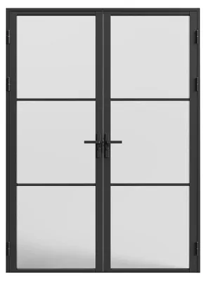 Produktbild von Komplette 2-flügelige Doppeltür aus Aluminium und mattiertem Glas - 2 x H 204 x B 83 cm - Schwarz - MASERU
