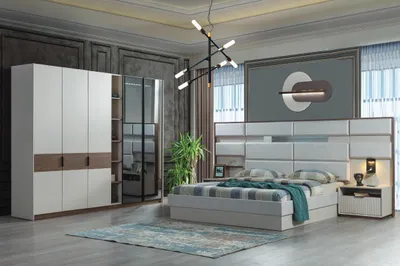 Immagine prodotto di Set per camera da letto bianco, composto da: letto matrimoniale, due comodini e armadio, 4 pezzi
