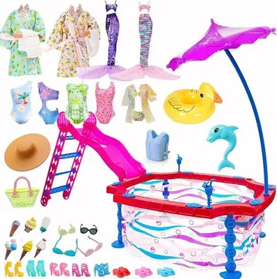 Produktbild von Kinderzwembad mit Rutsche und Spielzeug für Badeanzüge und Bademäntel - 30 cm Schwimmset für Kinder ab 3 Jahren