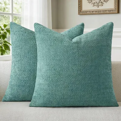 Zdjęcie produktu dla Poszewki na poduszki, turkusowe, 45x45 cm, materiał: chenille, zestaw 2 sztuki