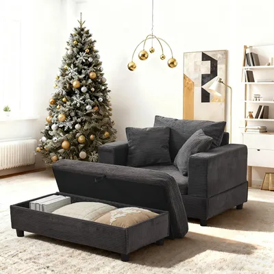 Produktbild von Chaiselongue mit Fussablage, Stauraum, 3 Kissen, Lounge-Sofa, 107 x 74 x 57 cm, Grau