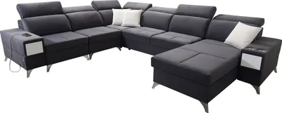 Produktbild von IM Sofa Große Wohnzimmer Couch in U-Form DEOS VIII Grau Stoff CASABLANCA 2315 Bettkasten Ottomane Rechts Hochwertige Qualität