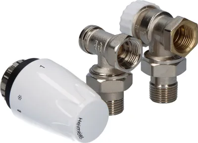 Produktbild von Thermostat-Set mit DX-Kopf, CALYPSO Exact Eckthermostatventil, Raditec DN15 Eckrücklaufventil