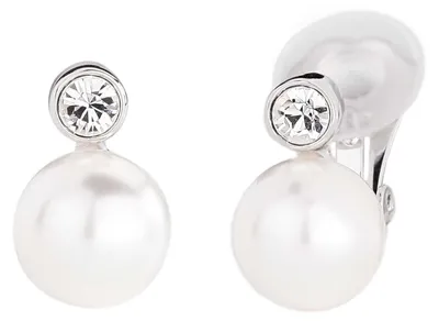 Productafbeelding van Reisclip voor oorbellen - dames - witte parel (10 mm) - kristal - verzilverd - artikelnummer 113880