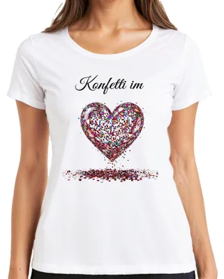Produktbild von Konfetti Herz Liebe Party bunt Karneval Fastnacht Narrenzeit Damen T-Shirt, Weiß, L