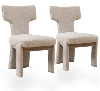 Image de Ensemble de deux chaises de salle à manger en velours, avec un dossier en forme de T ouvert et une structure en bois, couleur beige