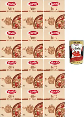 Produktbild von Barilla Farro 100% Italiano Getreide 12 x 400 g | Nussiges, ballaststoffreiches Korn für Salate, Bowls & Beilagen | Schnell gekocht & vielseitig + Italian Gourmet polpa