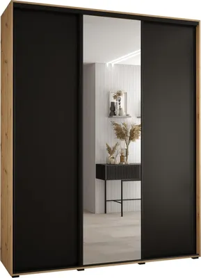 Produktbild von MEBLE KRYSPOL Cannes 3 Schrank mit 3 Schiebetüren - 205,2x200x45 cm - Artisan Schwarz Schwarz