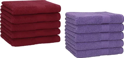 Produktbild von Betz 10 Stück Gästetücher 30x50 cm PREMIUM 100% Baumwolle Set Farbe: dunkelrot und lila