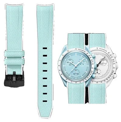Image de Bracelet de montre, design à fermeture rapide, compatible universel, bleu clair et blanc, 20 mm