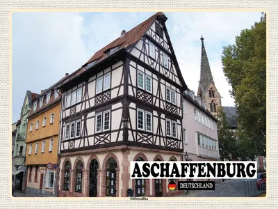 Produktbild von vianmo Holzschild 30x40 cm Aschaffenburg Stiftbasilika Altstadt Bildmotiv Reisemotiv Abenteuer Reisen
