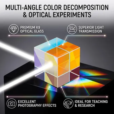 Productafbeelding van CMY Cube - Optische glas prism cube ZES sided K9 - 2 cm - Commizen Cubine Prism Gebruikte Leren MET Gaide Doos