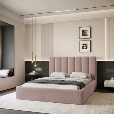 Obrázek produktu pro Čalouněná postel CIERO 180x200, starorůžová bouclé látka, s úložným prostorem a roštem