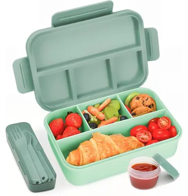 Immagine prodotto di Contenitore per alimenti con scomparti, 1300 ml, verde scuro, a prova di perdite, adatto al microonde e alla lavastoviglie