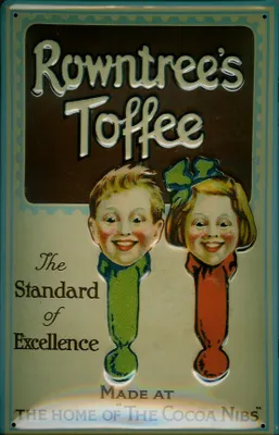 Produktbild von Blechschild Rowntree Toffee Cocoa Nibs Bonbons Schild Werbeschild