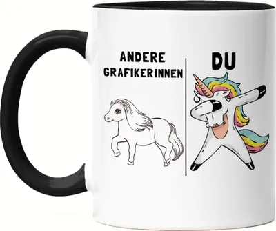 Produktbild von Andere Grafikerinnen Du Tasse Schwarz Pferd Einhorn Humor Lustig Unicorn Geschenk Apotheke
