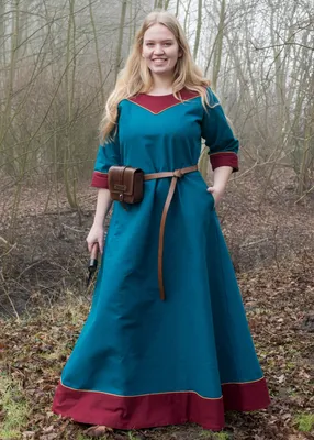 Produktbild von Mittelalterkleid Gesine aus Canvas, petrol in div. Größen - Mittelalter Kleidung für Damen - Wikinger Kleid LARP Kostüm Größe: XL