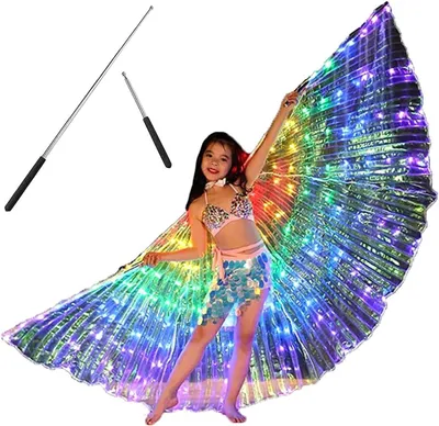 Productafbeelding van Lichtgevende Kinder Vleugels - Vlinder Vleugels Carnaval - Dans Optredens - Dubbele Lichtmodus - 110 cm Radius - Kleurrijk