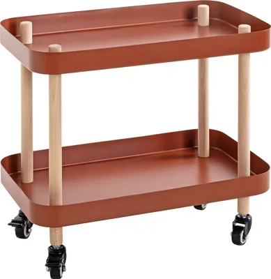 Produktbild von HAKU Beistelltisch Regal auf Rollen Servierwagen natur, Korallenrot - Massivholz, Metall, B/H/T: 50x47x30 cm