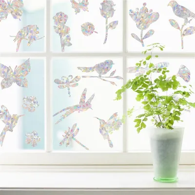 Produktbild von Aufkleber zur Vermeidung von Vogelschlägen an Fenstern, Anti-Kollisions-Fensteraufkleber mit Kolibri-, Schmetterlings- und Blattformen