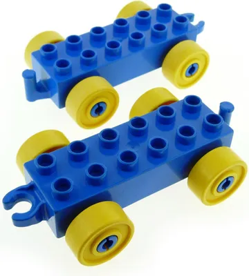 Produktbild von 2x Lego Duplo Anhänger 2x6 blau Reifen Rad gelb Schiebe Zug 4107137 2312c01