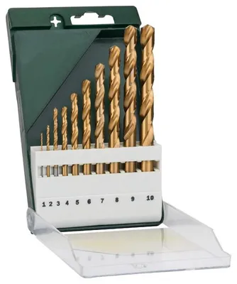 Produktbild von Metallbohrer-Set HSS-TiN, DIN 338 1/2/3/4/5/6/7/8/9/10 mm, 10-tlg.