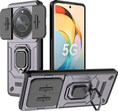 Produktbild von Hülle für Honor X9B Dual Layer Handyhülle Schiebe Kamera Schutz und Ringhalter Ständer Lila