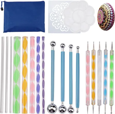 Produktbild von Mandala Dotting Tools Set 19-teilig, Stippling Tools für Steine, Acrylmalerei, DIY Nail Art