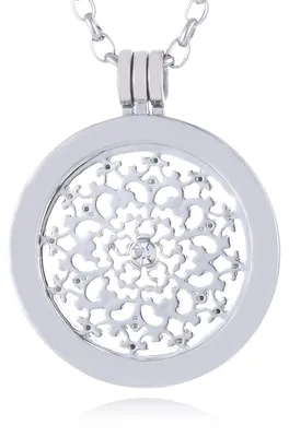 Immagine prodotto di Collana da donna Morella, 70 cm, in acciaio inossidabile con ciondolo e medaglione da 33 mm con motivo naturale argento, in astuccio per gioielli
