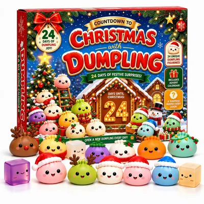 Produktbild von Squishy Adventskalender 2026,Dumpling Weihnachtskalender für 24 Tage,Kinder Quetschspielzeug Countdown-Kalender TPR mit Fidget Spielzeug,Sammelfiguren