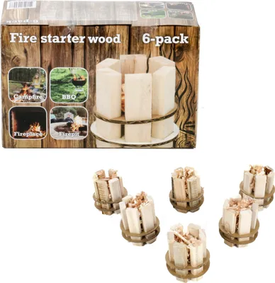 Produktbild von Feueranzünder aus Holz für Camping, Grillfeste, Feuerkörbe, Feuerstellen und Kamine, ökologisch, 6 Stück