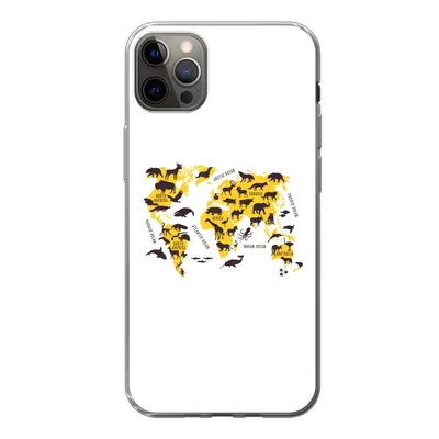Produktbild von MuchoWow® Handyhülle Schutzhülle Hülle für iPhone 13 Pro Max Weltkarte - Tiere - Gelb Silikon Softcase Handy Hülle - Mobiltelefon