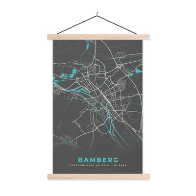 Produktbild von MuchoWow® Textilposter Deutschland - Blau - Bamberg - Stadtplan - Karte 60x90 cm mit holzfarbenen Rahmen - Textil