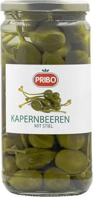 Produktbild von PRIBO Kapernbeeren 5x 400g | im Glas eingelegt in Salz & Essig, aromatisch-würziger Geschmack | ideal für Antipasti, Salate, Fisch & mediterrane Gerichte