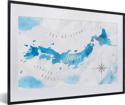 Produktbild von MuchoWow® MuchoWow® Gerahmtes Poster Weltkarten - Japan - Aquarell 60x40 cm - Poster mit zchwarzem Bilderrahmen - Schlafzimmer - Plakat in Rahmen - Drucken