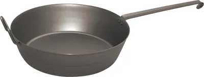 A single frying pan shown from a diagonal angle against a white background.