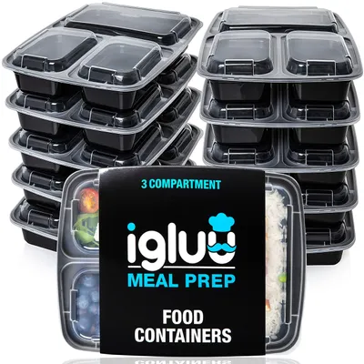 Meal Prep Behälter 10er Set, 3 Fächer, 946 ml, BPA-frei