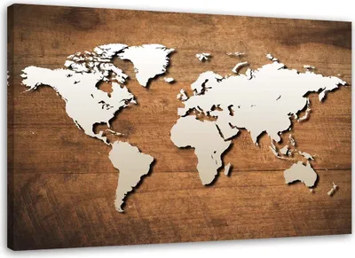 Produktbild von Leinwandbild weltkarte auf holzbrettern 100x70 cm Feeby braun wandbild bereit zum aufhängen