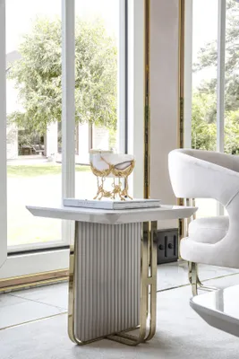 Immagine prodotto di Beistelltisch Weiß Wohnzimmer Metall Glas Modern Design Möbel Luxus