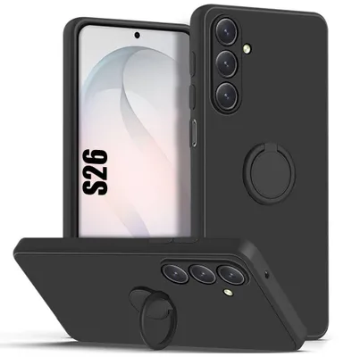 Image de Coque pour Samsung Galaxy S26, Protection Silicone Liquide Slim Léger avec Anneau Rotatif Noir
