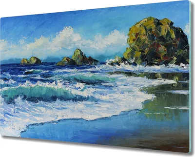 Produktbild von Coloray Schneidebrett Herdabdeckplatte 80x52 cm Kochplattenabdeckung Küchenbrett Hackbrett - Meereswellen Küste