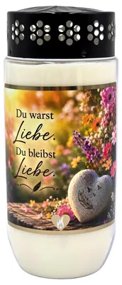 Produktbild von 8 Tage Premium Design Grabkerze mit Goldapplikation & Spruch: "Du warst Liebe. Du bleibst Liebe"