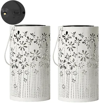 Produktbild von Solar Gartenlaterne 2er Set, Metall weiß, warmweiß LED, dekorativ, hängend, IP54 wasserdicht, für Garten, Balkon, Terrasse, stimmungsvolle Deko